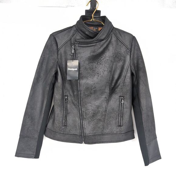 Desigual Millet Women's Black Front Zipper Motorcycle Jacket - US Size 6 - NWT - Picture 2 of 16